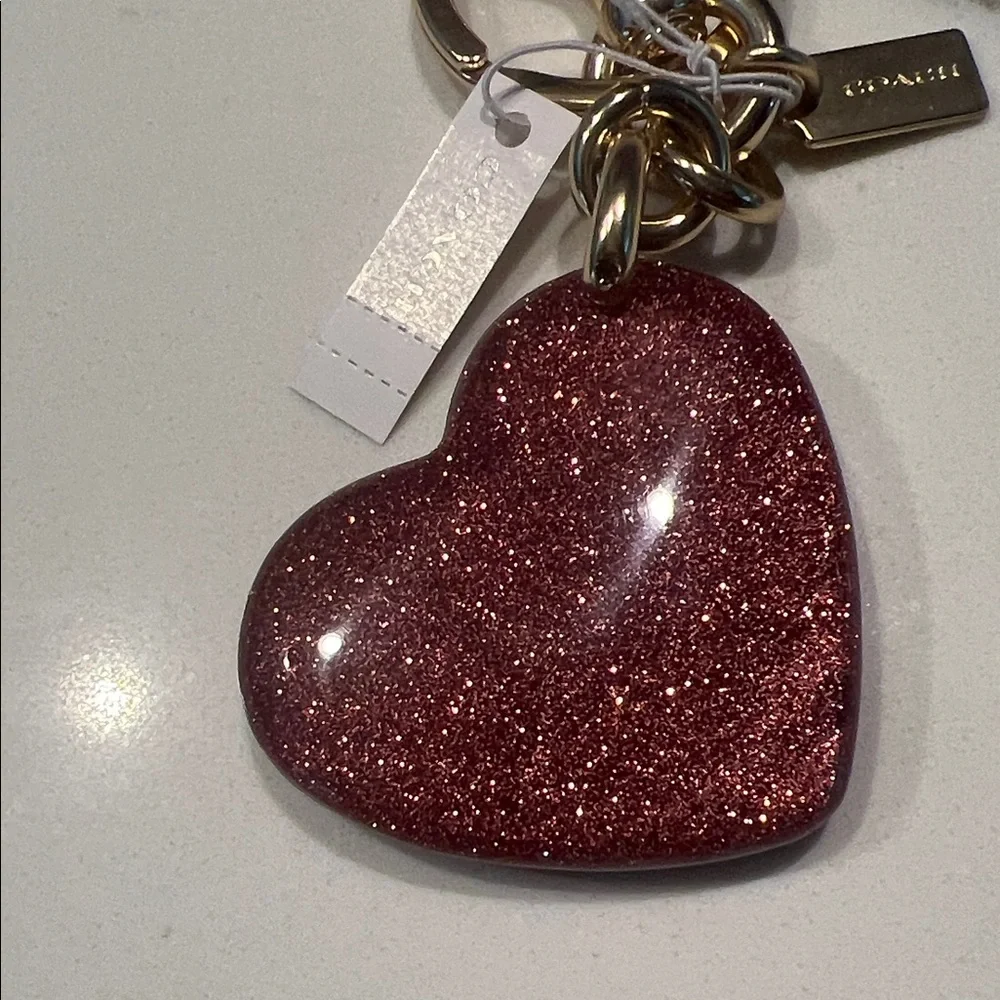 Coach Heart Keychain in Gold and Brown - Picture 3 of 3